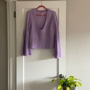 Lavender Free People Bell-Sleeve V-Neck Damsel Sweater
